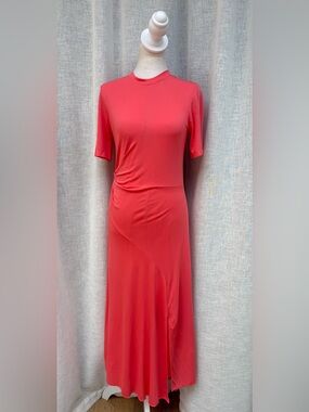 Halston coral salmon pink short sleeve midi dress